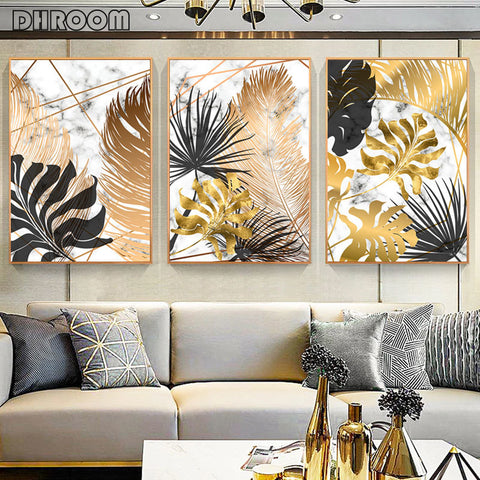 Nordic Plants Golden Leaf Canvas Painting Botanical Posters