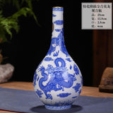 Antique Jingdezhen Blue and White Ceramic Dragon Golden Flower Vase
