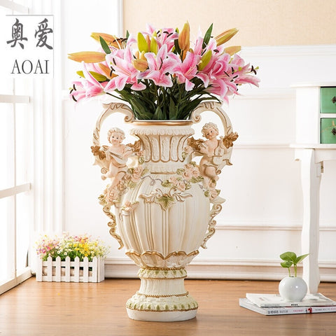 resin creative angel flowers vase pot vintage Fairy vase home decor